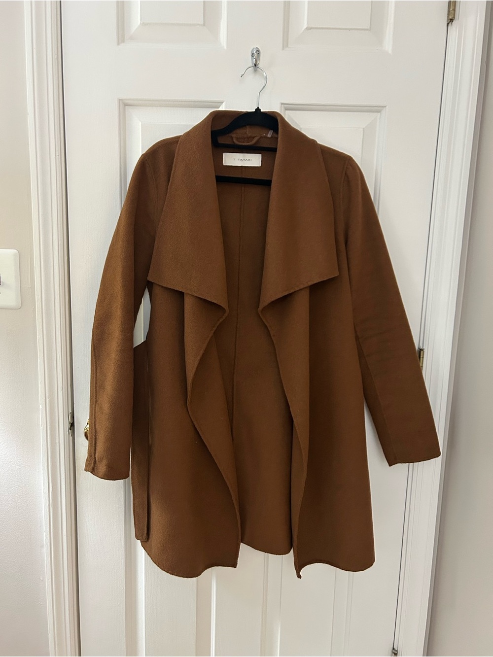 T Tahari Draped Wool Blend Trench Coat in Cinnamon